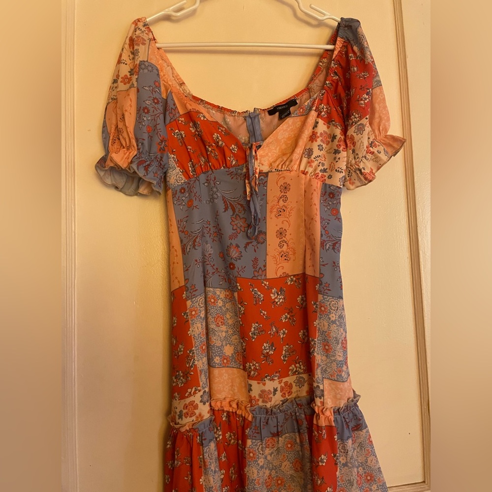 Small patchwork puff sleeve mini dress